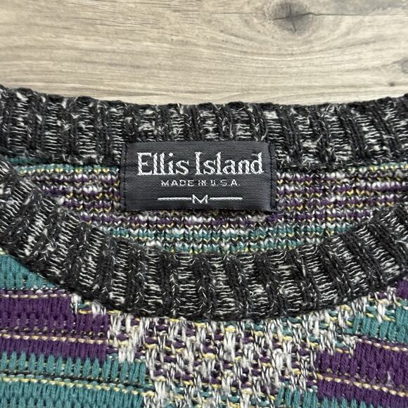 Vintage Ellis Island Sweater Men’s M USA Made 90s Coogi Style Geometric - Picture 2 of 3